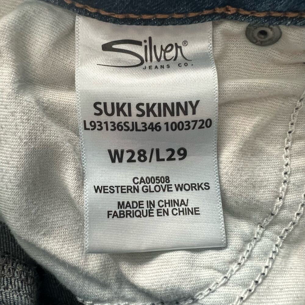 Silver Jeans Co. Woman’s Suki Skinny Low Rise Dark Wash Distressed Jeans-Size 28 - Picture 4 of 9